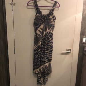 Cynthia Rowlett Asymmetrical Dress In Navy & Cream